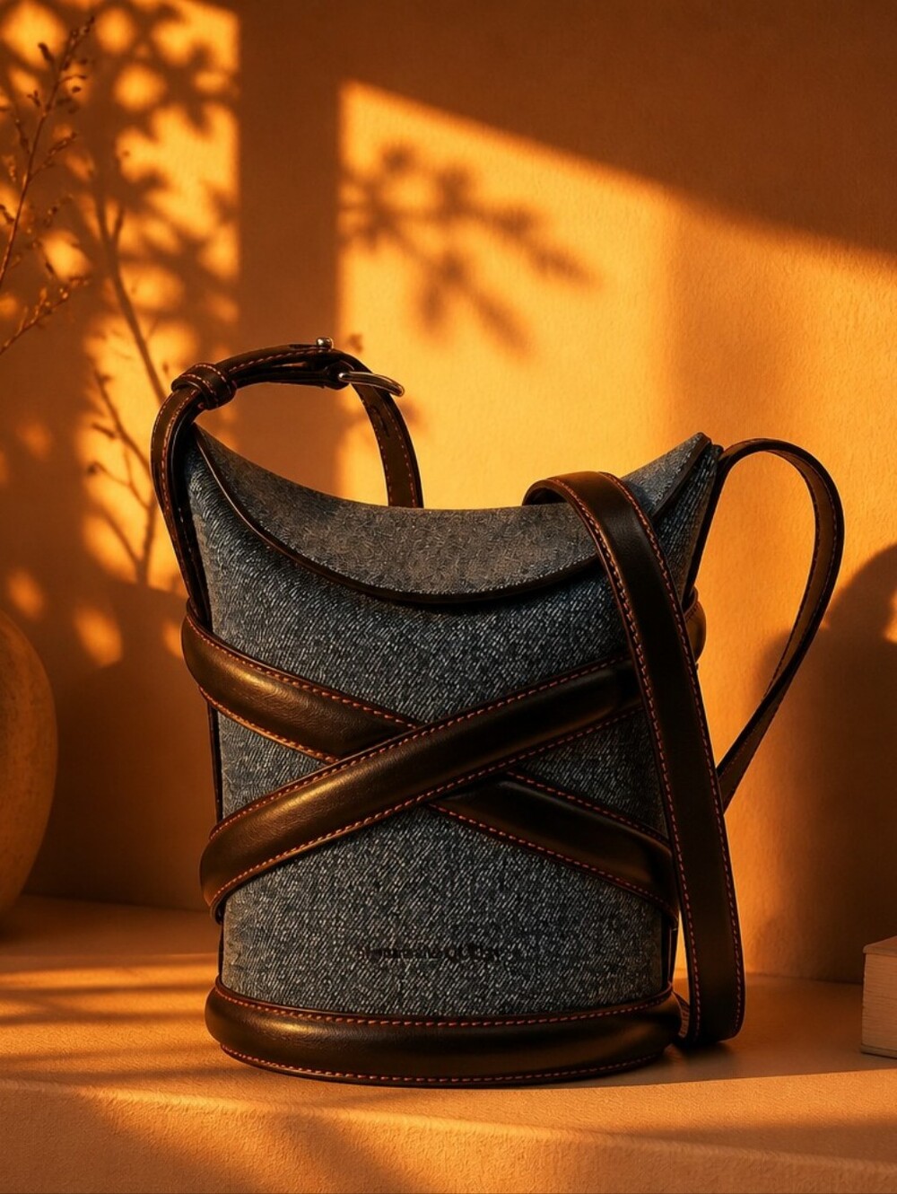 ALEXANDER McQUEEN Denim & Calfskin The Curve Small Shoulder| Crossbody - Picture 3 of 9